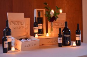 Table set with Holiday Wines and Candles