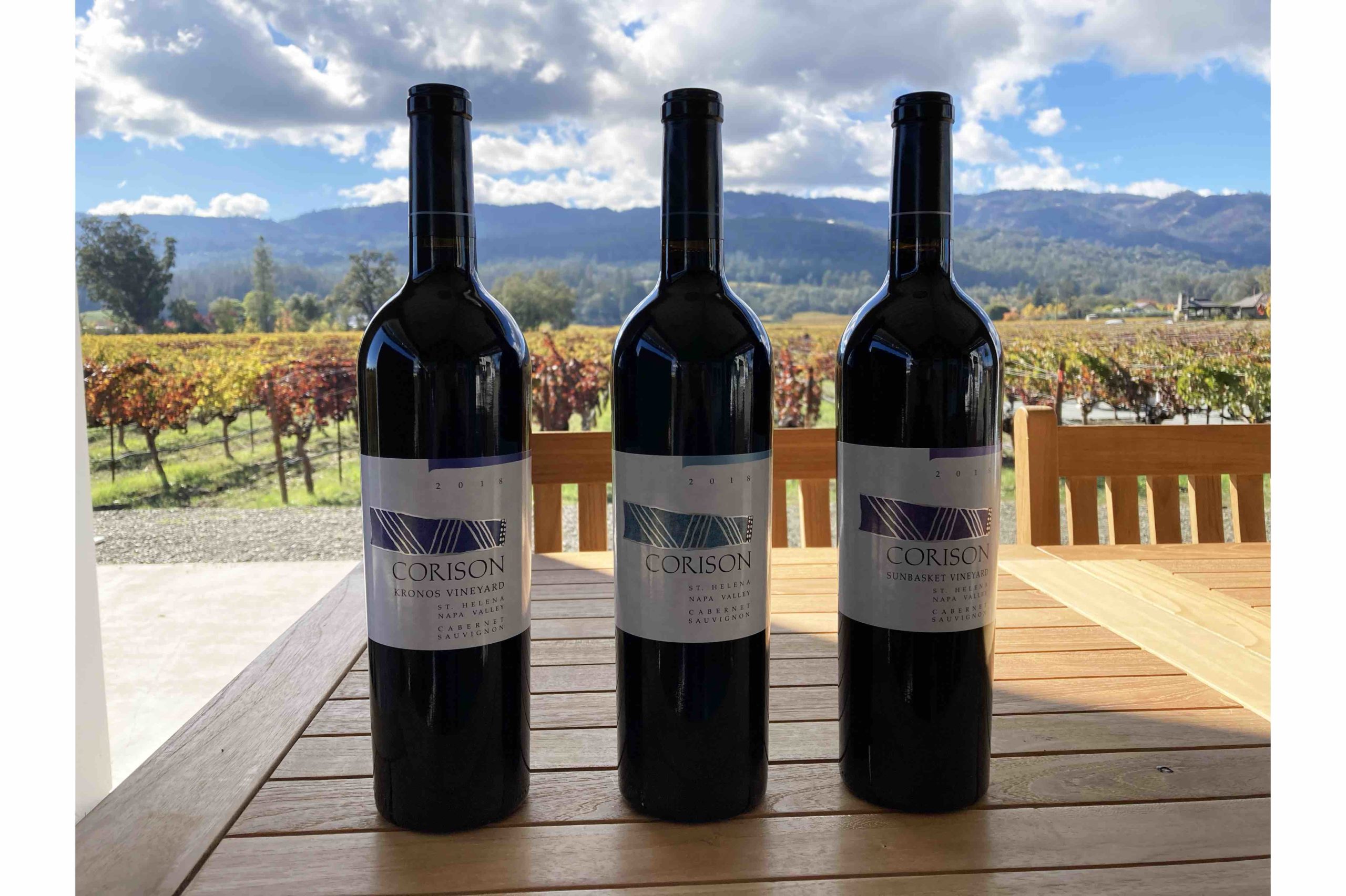 Horizontal of the 2018 Corison Kronos Vineyard, Napa Valley, and Sunbasket Vineyard Cabernet Sauvignons
