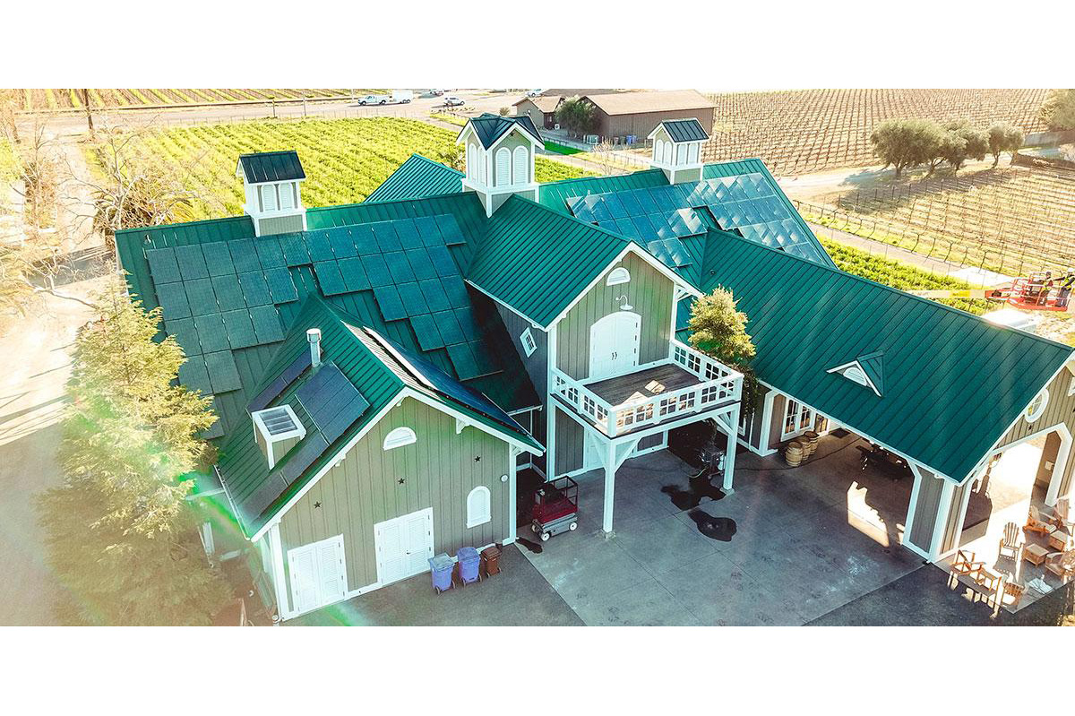 Crow's Eye view of the winery with solar panels on the roof