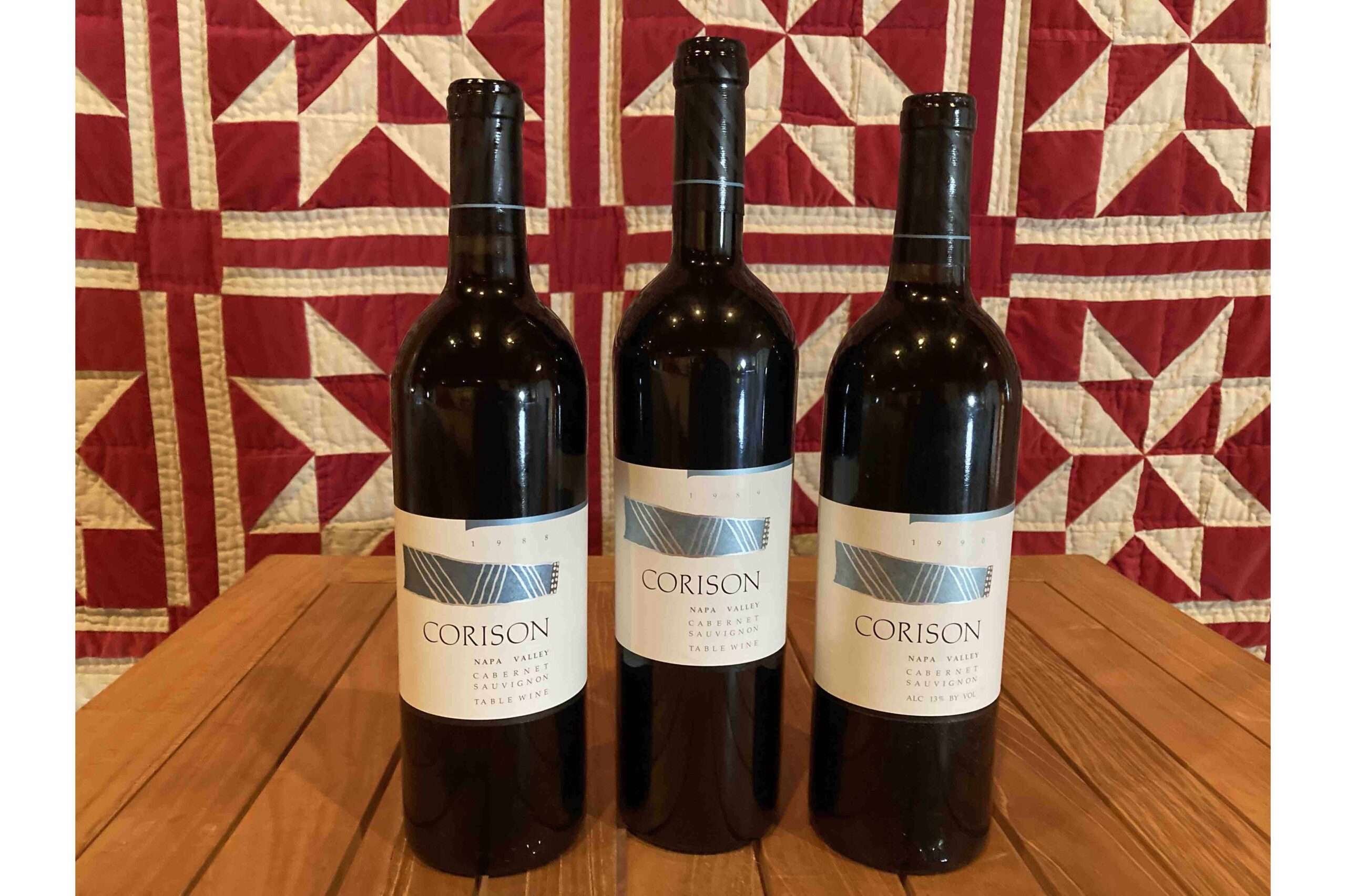 A bottle each of the 1988, 1989 and 1990 Corison Napa Valley Cabernet Sauvignon
