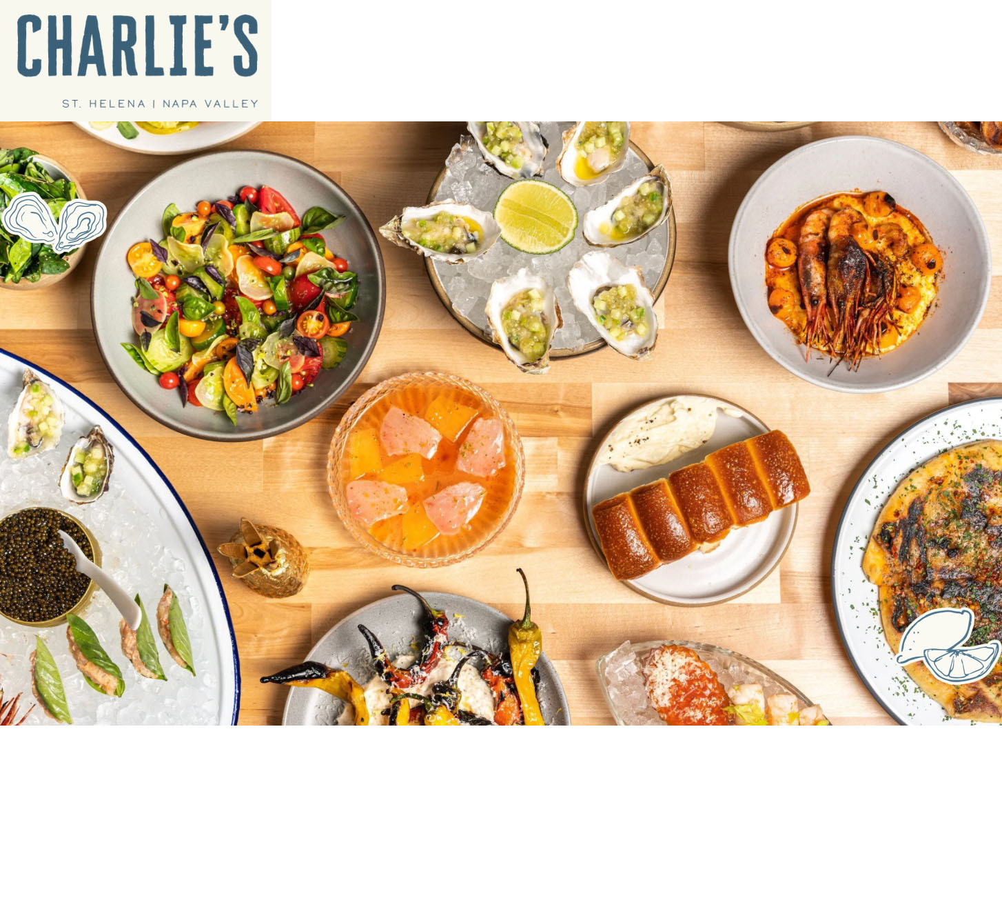 Photo of beautifully plated dishes served at Charlie's in St. Helena, CA, with the name and location of the restaurant.